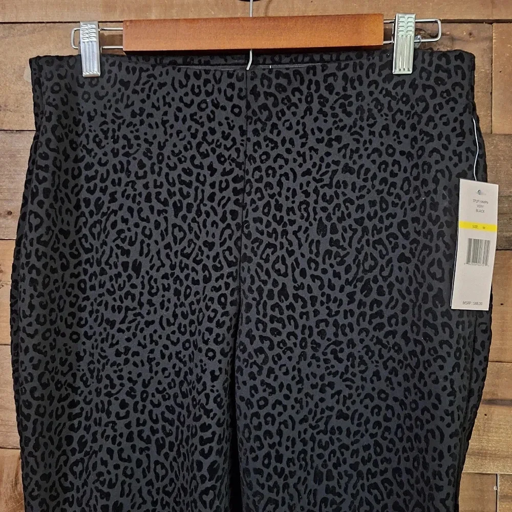 Nanette Lepore Velvet Animal Print Black Pull-On Crop Ankle Skinny Pants Medium